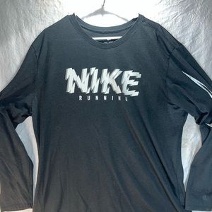 The Nike Tee Men 2XL Athletic Cut Black Long Sleeve Nike Running Swoosh Left Arm